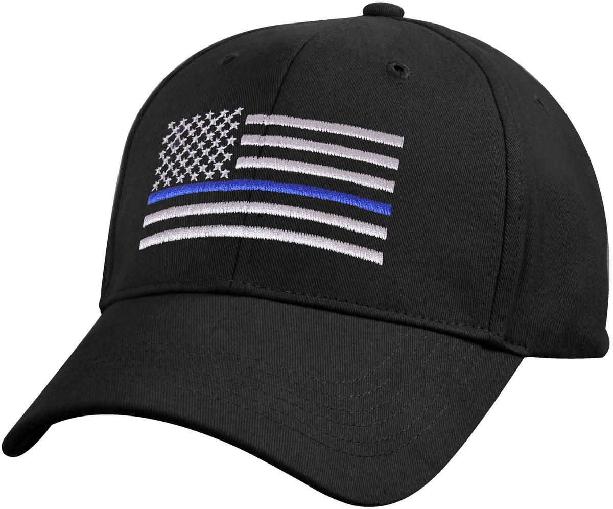 Black - Thin Blue Line Support the Police US Flag Baseball Cap - Youth