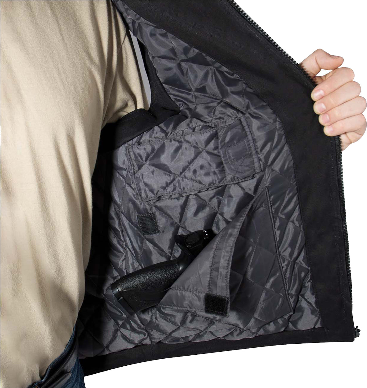 Black Concealed Carry Backwoods Canvas Vest With Hook And Loop Closure