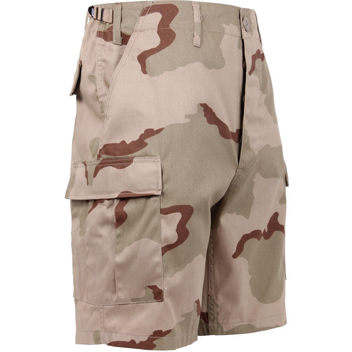 Tri-Color Desert Camouflage - Tactical Cargo BDU Shorts - Polyester Cotton Twill - Button Fly