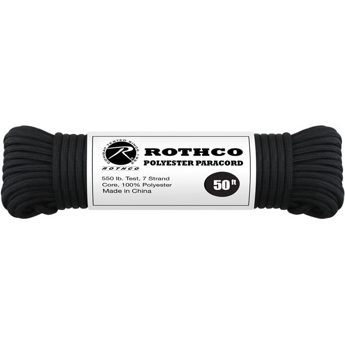 Black - Polyester 550 LB Tested 100 Feet Paracord Rope