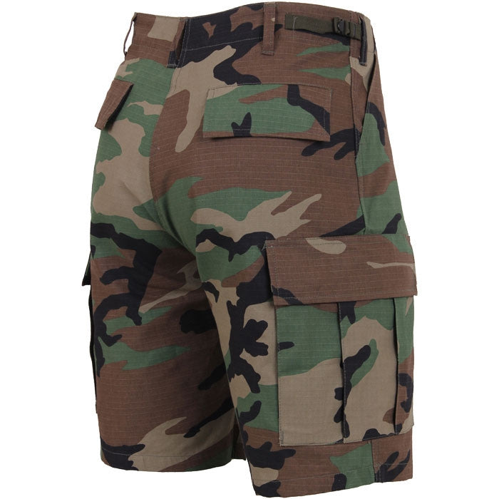 Woodland Camouflage - Tactical Cargo BDU Shorts - Cotton Rip-Stop - Button Fly