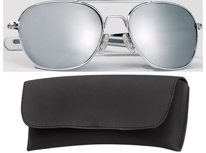 Chrome - Military 52mm Air Force Pilots Aviator Sunglasses with Case - Mirror Lenses
