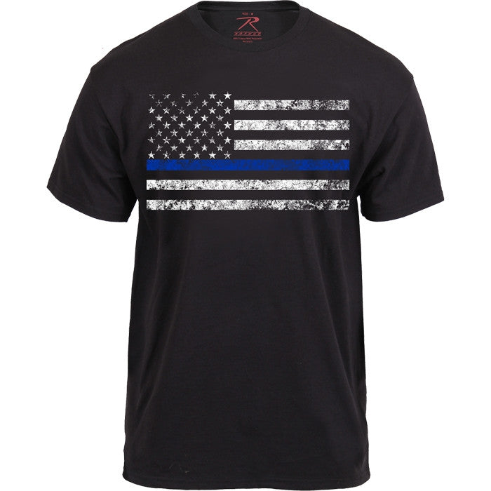 Black – Thin Blue Line USA American Flag Law Enforcement T-Shirt | Support Police Short Sleeve Tee