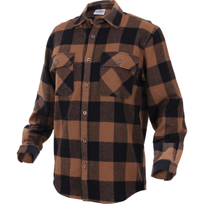 Brown Black - Buffalo Plaid Extra Heavyweight Brawny Flannel Shirt