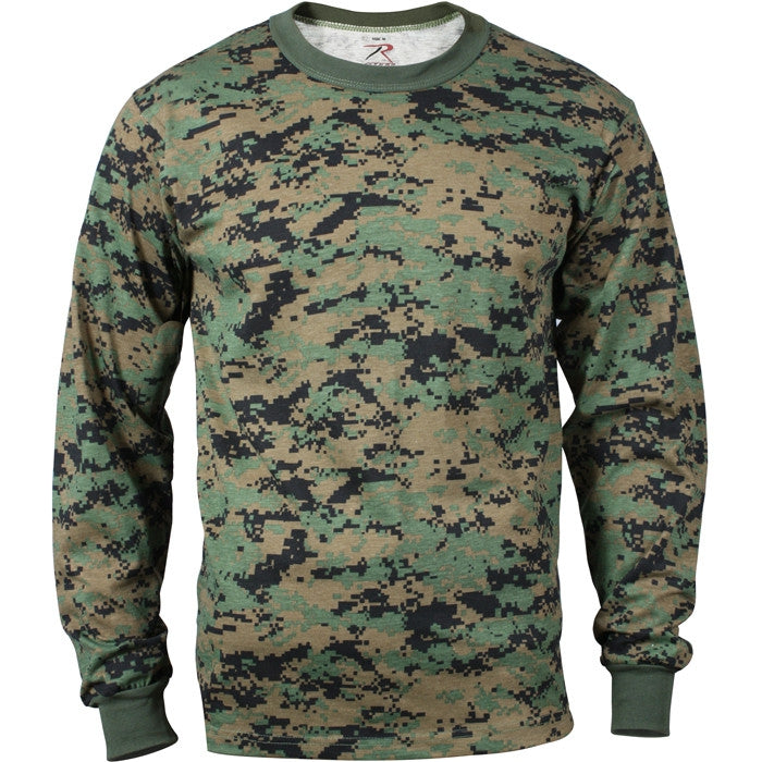 Woodland Digital Camo - Tactical Long Sleeve T-Shirt, Poly/Cotton