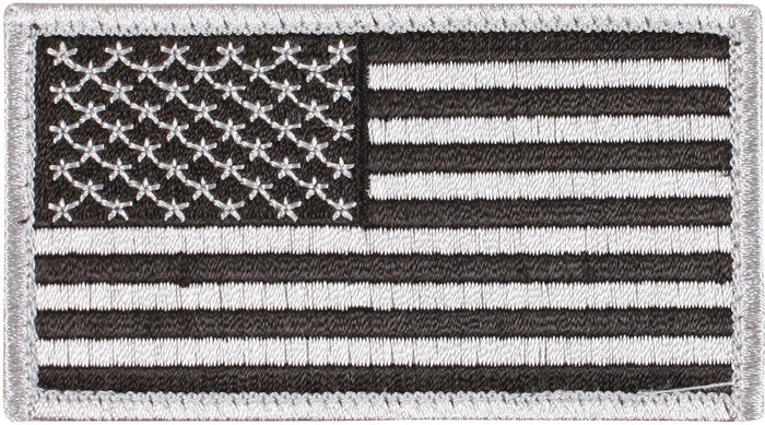 Silver & Black - US Flag Patch with Hook and Loop Closure