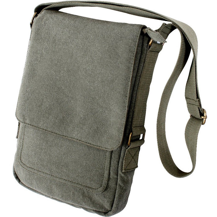 Olive Drab - Tactical Tablet Tech Shoulder Bag - Vintage Cotton Canvas