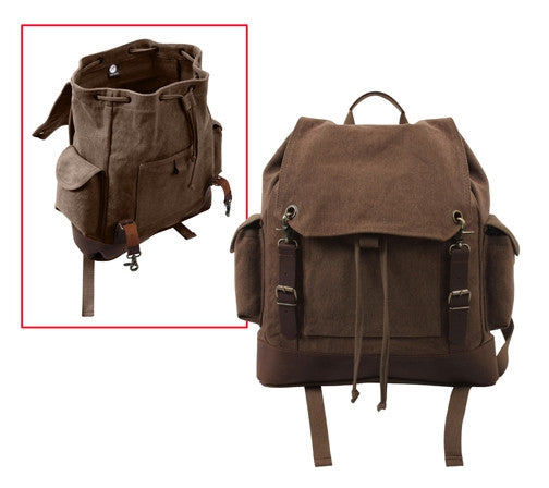 Brown Brown - Vintage Military Leather Trim Expedition Rucksack