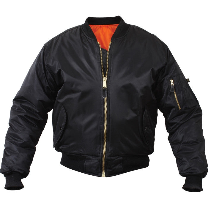 Black - Air Force MA-1 Bomber Flight Jacket with CCW Concealed Carry Gun Pockets