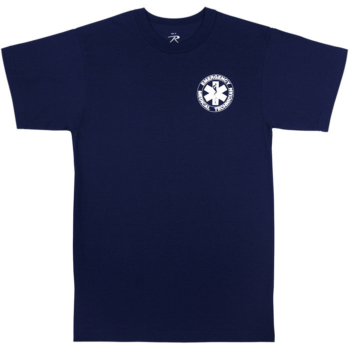 Navy Blue - EMT Double Sided T-Shirt, Poly/Cotton, Public Safety Logo