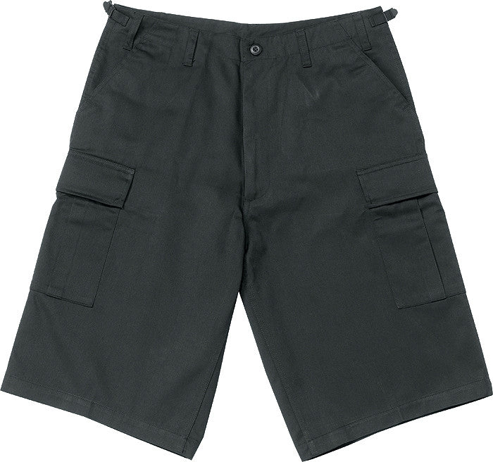 Black - Tactical Cargo Extra Long BDU Shorts - Polyester Cotton Twill - Zipper Fly