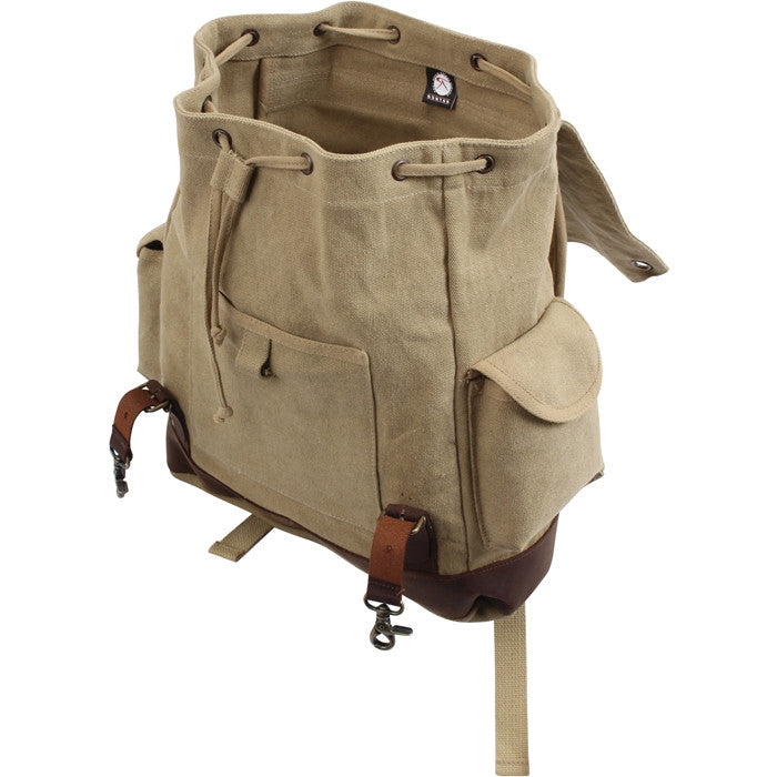 Khaki Brown - Vintage Military Leather Trim Expedition Rucksack