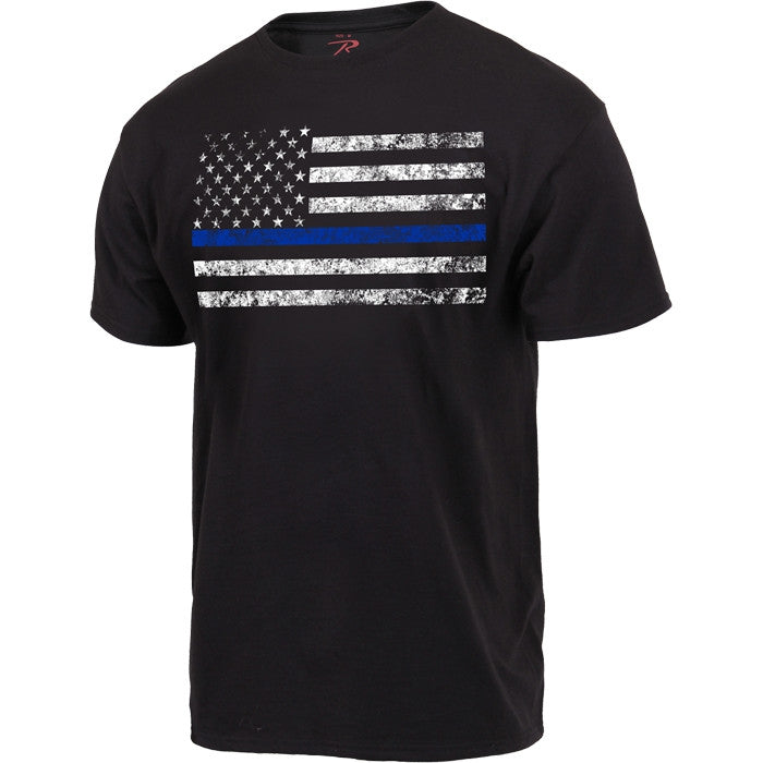 Black – Thin Blue Line USA American Flag Law Enforcement T-Shirt | Support Police Short Sleeve Tee