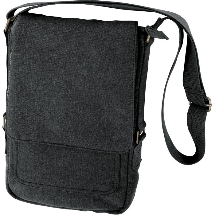 Black - Tactical Tablet Tech Shoulder Bag - Vintage Cotton Canvas