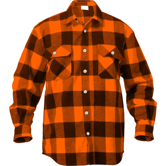 Orange Black - Buffalo Plaid Extra Heavyweight Brawny Flannel Shirt