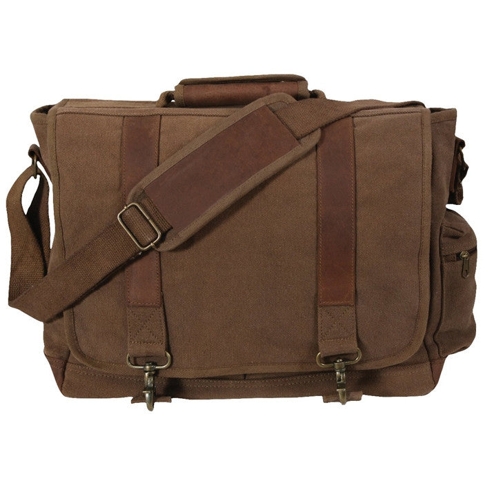 Brown - Pathfinder Laptop Shoulder Bag - Leather Canvas