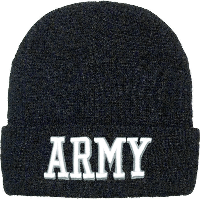 Black - Deluxe ARMY Embroidered Watch Cap for ARMY Veterans & Soldiers