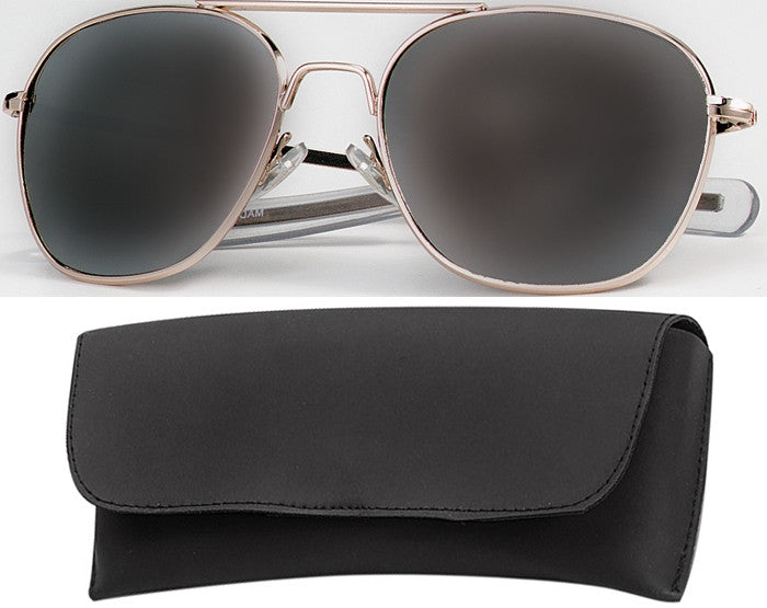Gold - Military 52mm Air Force Pilots Aviator Sunglasses with Case - Smoke Lenses