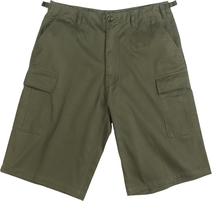 Olive Drab - Tactical Cargo Extra Long BDU Shorts - Polyester Cotton Twill - Zipper Fly