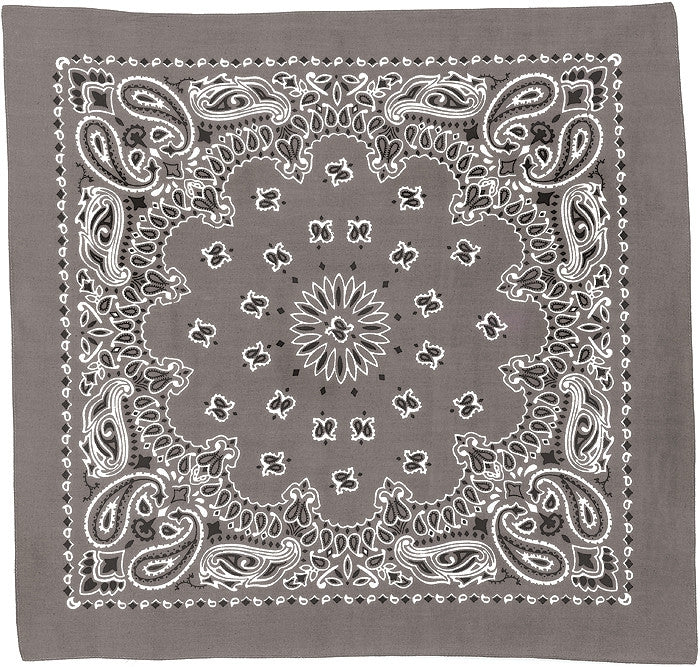 Grey - Trainmen Paisley Bandana, 100% Cotton, 22" x 22"