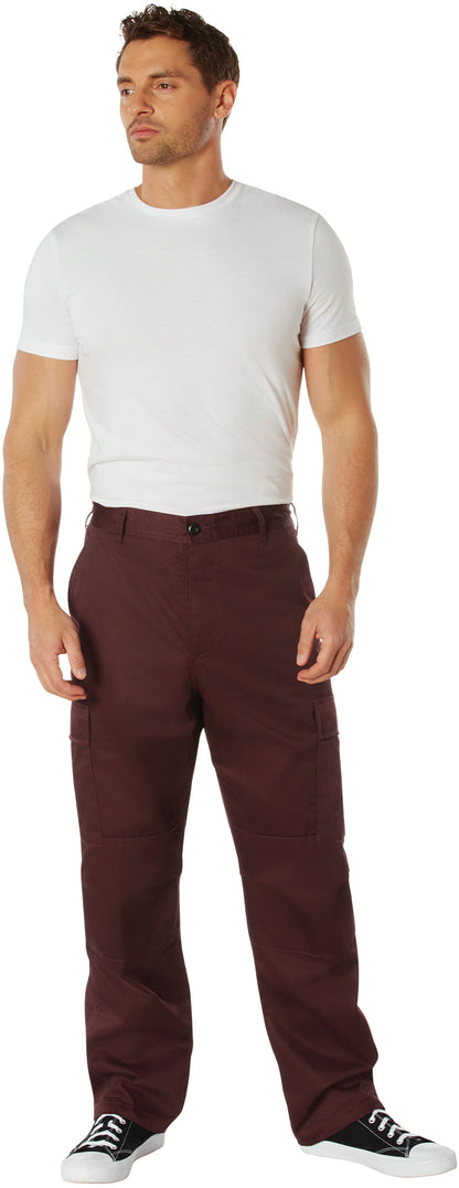 Maroon - Tactical BDU Pants Cargo Fatigues - Poly/Cotton Twill - Button Fly