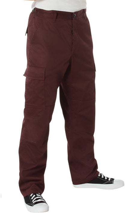 Maroon - Tactical BDU Pants Cargo Fatigues - Poly/Cotton Twill - Button Fly