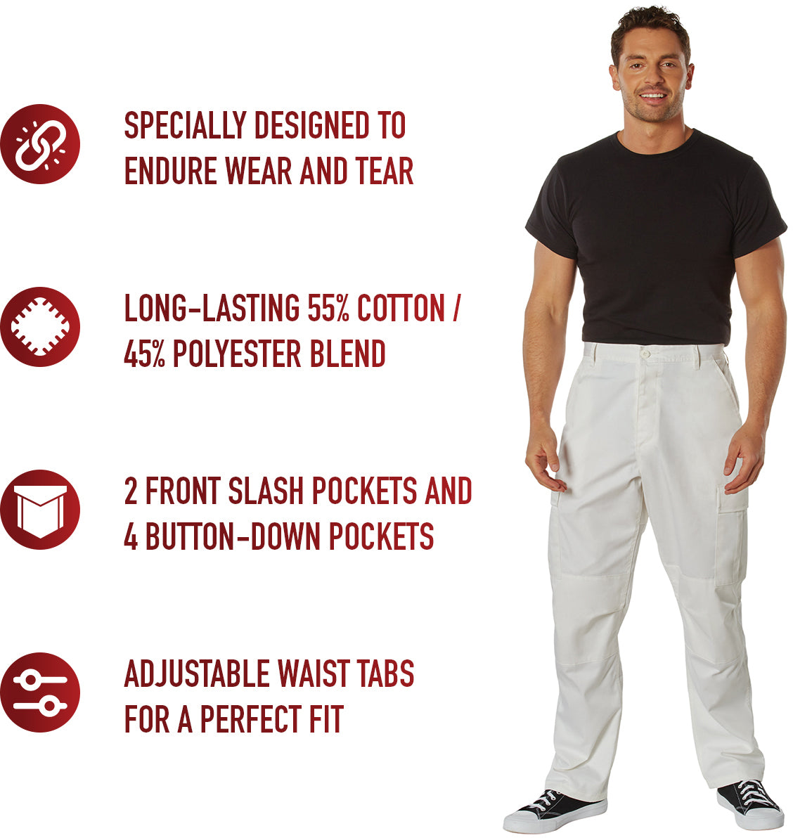 Off White - Tactical BDU Pants Cargo Fatigues - Poly/Cotton Twill - Button Fly