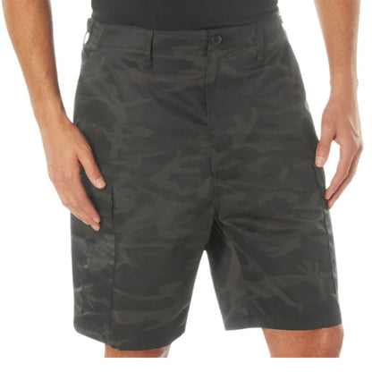 Midnight Black Camo - Tactical Cargo BDU Shorts - Polyester Cotton Twill - Button Fly