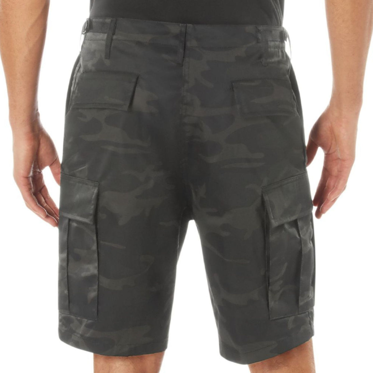 Midnight Black Camo - Tactical Cargo BDU Shorts - Polyester Cotton Twill - Button Fly