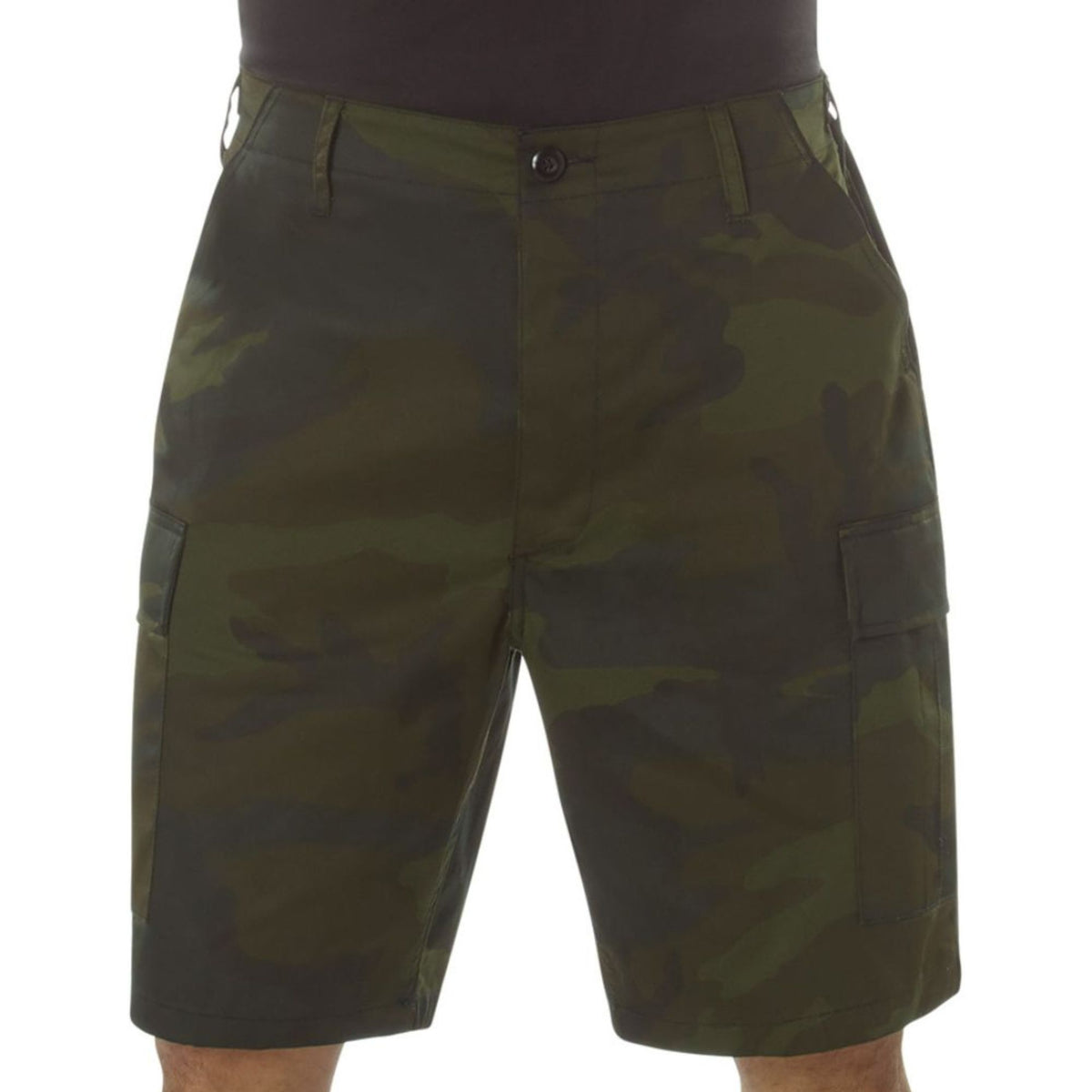 Midnight Woodland Camo - Tactical Cargo BDU Shorts - Polyester Cotton Twill - Button Fly