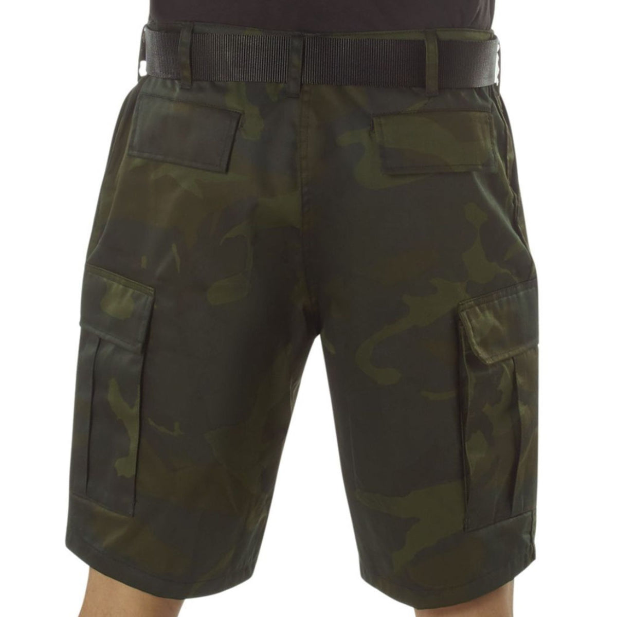 Midnight Woodland Camo - Tactical Cargo BDU Shorts - Polyester Cotton Twill - Button Fly