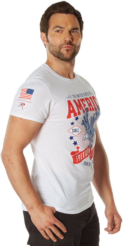 White - Freedom & Liberty Patriotic T-Shirt, July 4th USA America Eagle Pride Shirt
