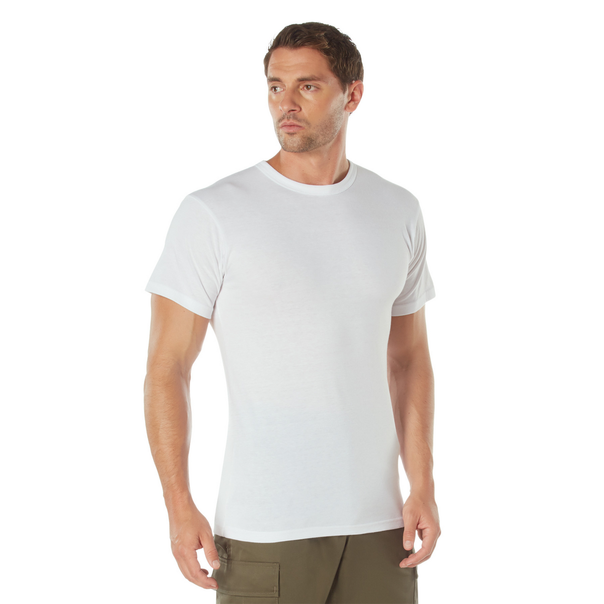 White Short Sleeve Crew Neck T-Shirt - Solid Color T-Shirt with Cotton / Polyester Blend