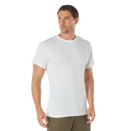 White Short Sleeve Crew Neck T-Shirt - Solid Color T-Shirt with Cotton / Polyester Blend