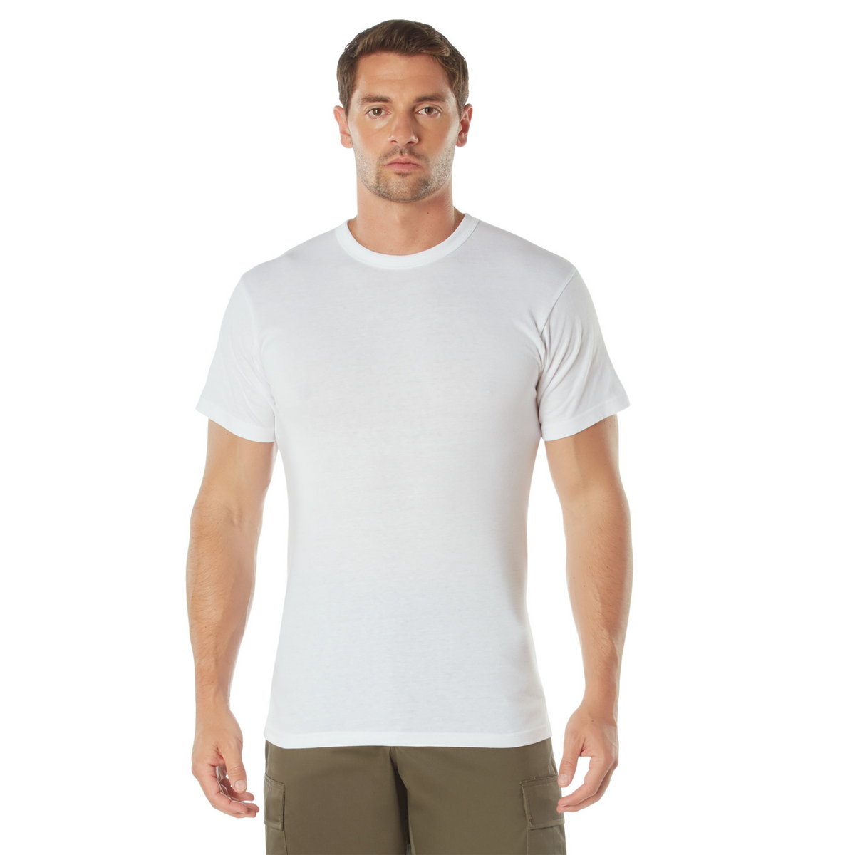 White Short Sleeve Crew Neck T-Shirt - Solid Color T-Shirt with Cotton / Polyester Blend