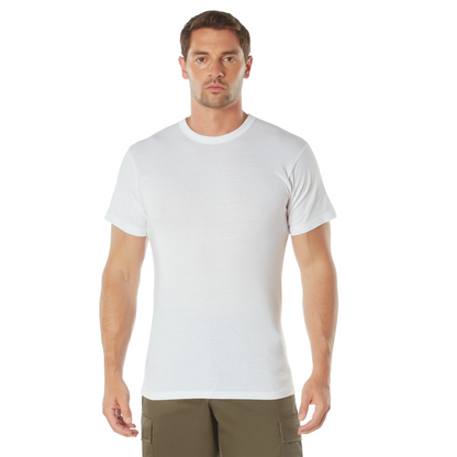 White Short Sleeve Crew Neck T-Shirt - Solid Color T-Shirt with Cotton / Polyester Blend