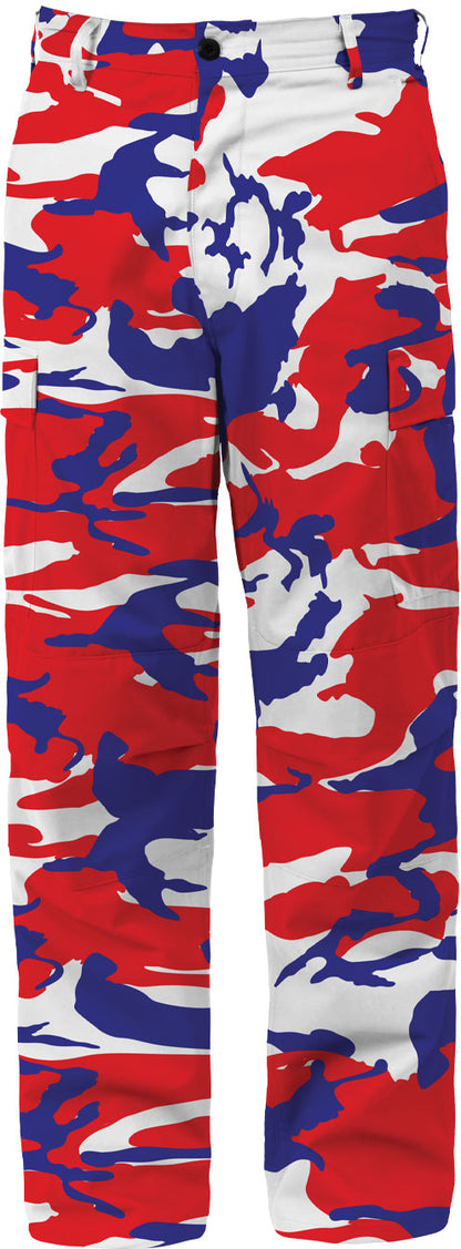 Red White & Blue Camo - Tactical BDU Pants Cargo Fatigues - Poly/Cotton Twill - Button Fly