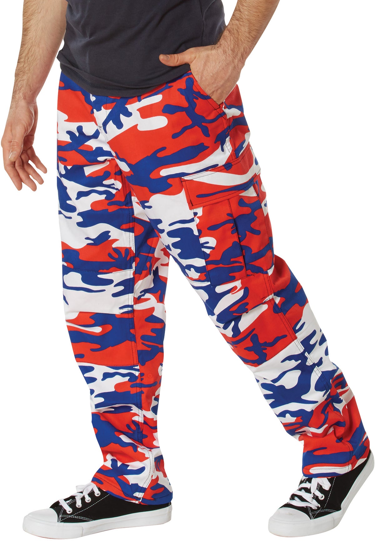 Red White & Blue Camo - Tactical BDU Pants Cargo Fatigues - Poly/Cotton Twill - Button Fly