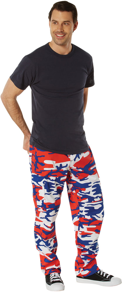 Red White & Blue Camo - Tactical BDU Pants Cargo Fatigues - Poly/Cotton Twill - Button Fly