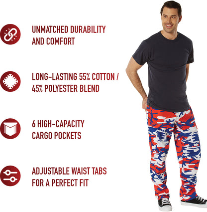 Red White & Blue Camo - Tactical BDU Pants Cargo Fatigues - Poly/Cotton Twill - Button Fly
