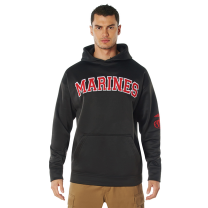 Black - MARINES Embroidered Pullover Hoodie