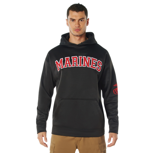 Black - MARINES Embroidered Pullover Hoodie