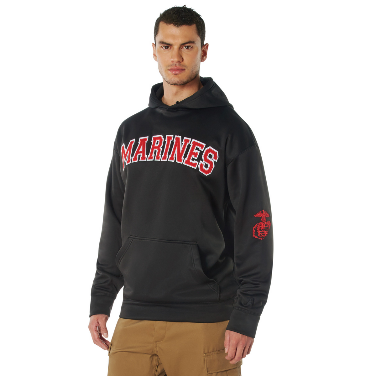 Black - MARINES Embroidered Pullover Hoodie