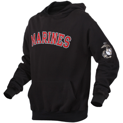 Black - MARINES Embroidered Pullover Hoodie