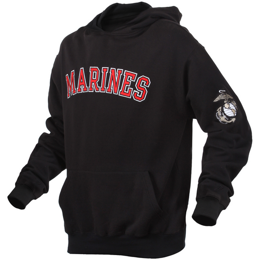 Black - MARINES Embroidered Pullover Hoodie