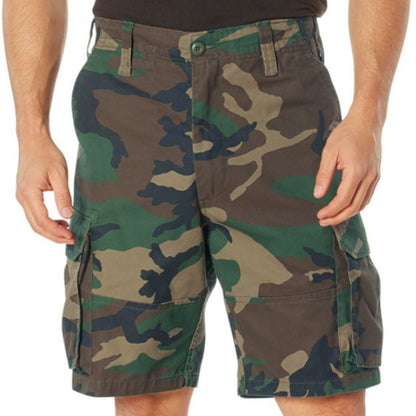 Woodland Camouflage - Tactical Vintage Paratrooper BDU Cargo Shorts - Poly Cotton - Zipper Fly