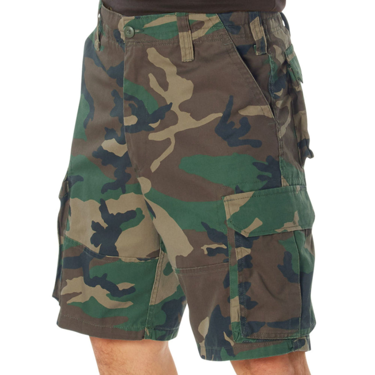 Woodland Camouflage - Tactical Vintage Paratrooper BDU Cargo Shorts - Poly Cotton - Zipper Fly