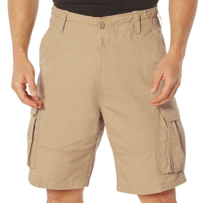 Khaki - Tactical Vintage Paratrooper BDU Cargo Shorts - Poly Cotton - Zipper Fly