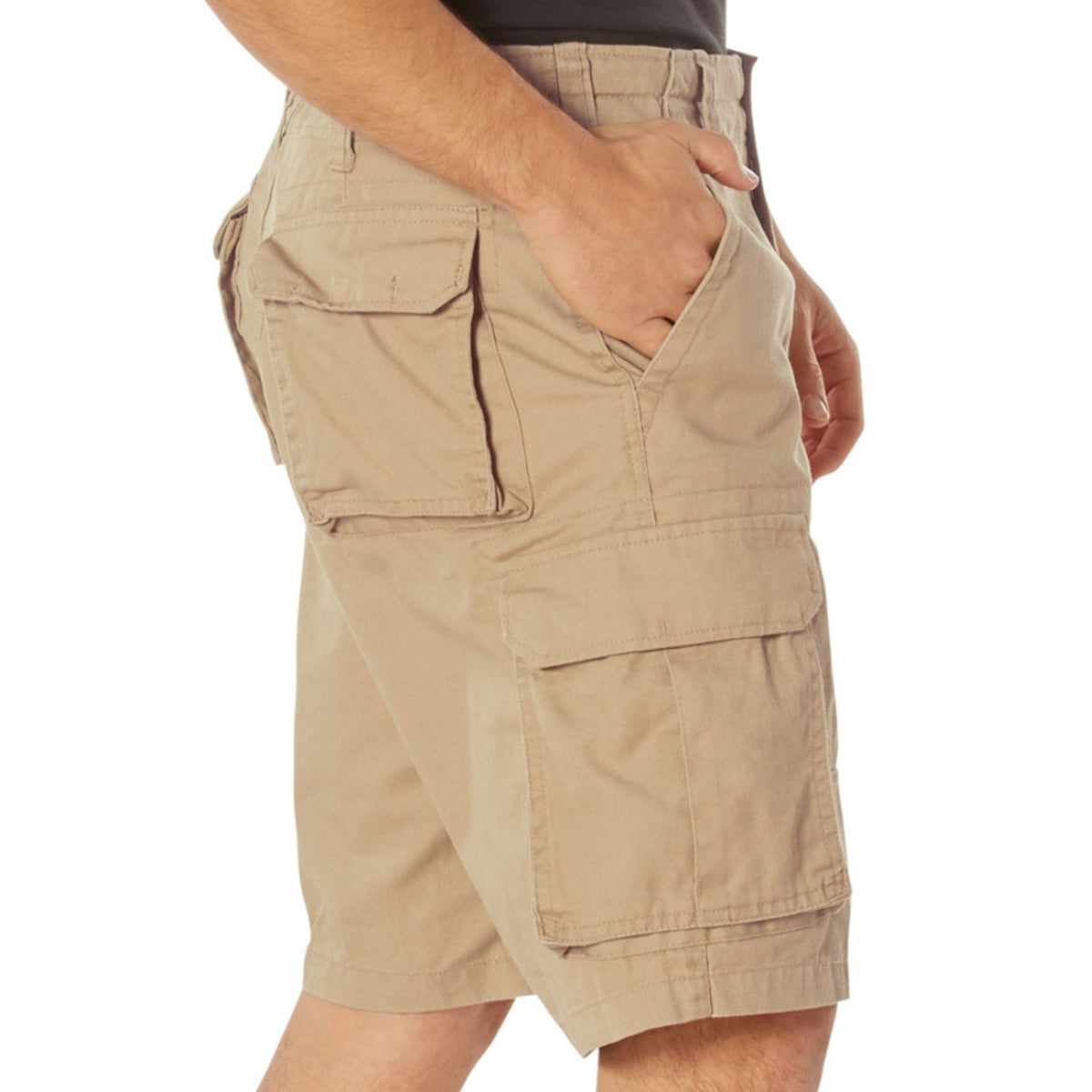 Khaki - Tactical Vintage Paratrooper BDU Cargo Shorts - Poly Cotton - Zipper Fly