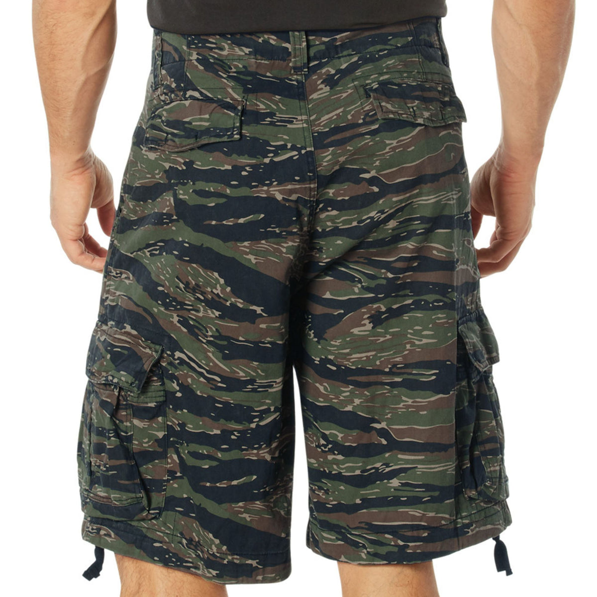 Tiger Stripe Camouflage - Vintage Infantry Utility Army BDU Cargo Shorts - Heavyweight Cotton - Zipper Fly